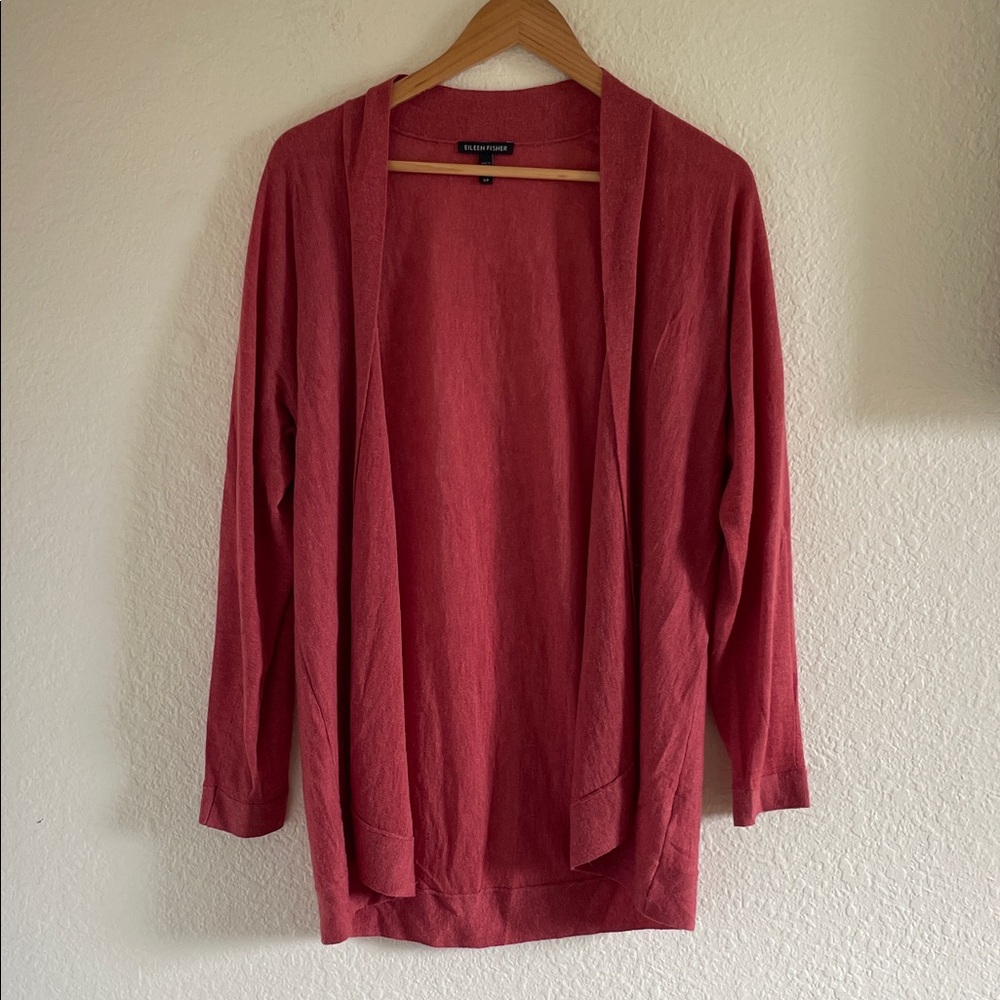 Eileen Fisher Women's Wool Alpaca Blend Open Front Cardigan Deep Red size S